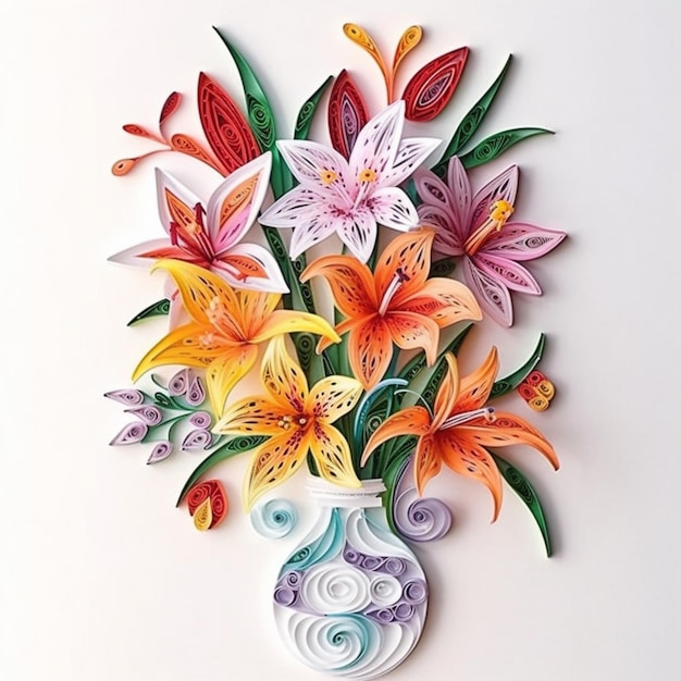 There is a paper art of a vase with flowers in it generative ai