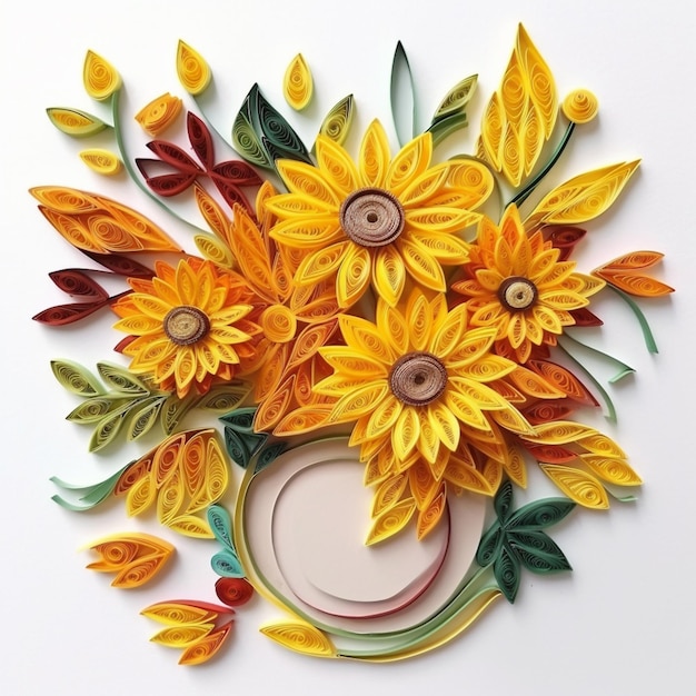 There is a paper art of a vase with sunflowers on it generative ai