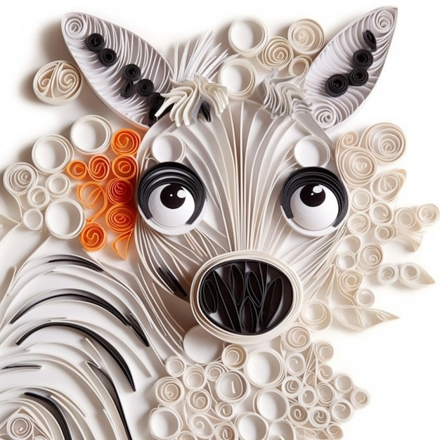 There is a paper art of a zebra with a flower in its mouth generative ai