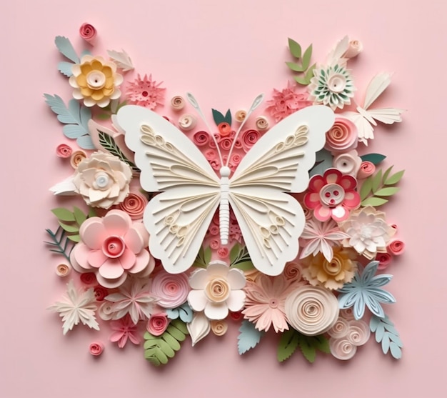 There is a paper butterfly with many flowers on it generative ai