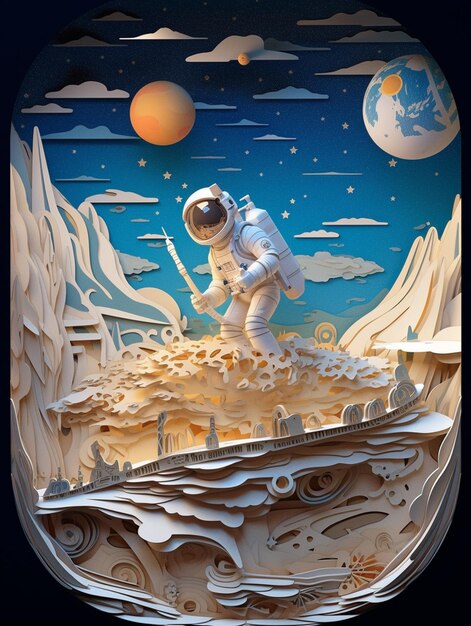 Foto c'è un taglio di carta di un astronauta su una luna generativa ai