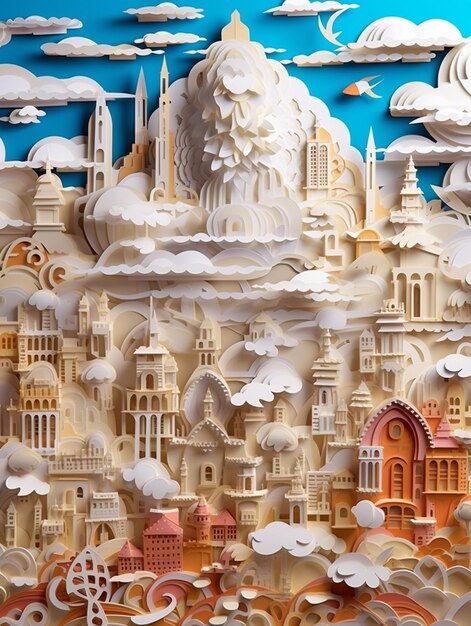 There is a paper cut of a city with a clock tower generative ai