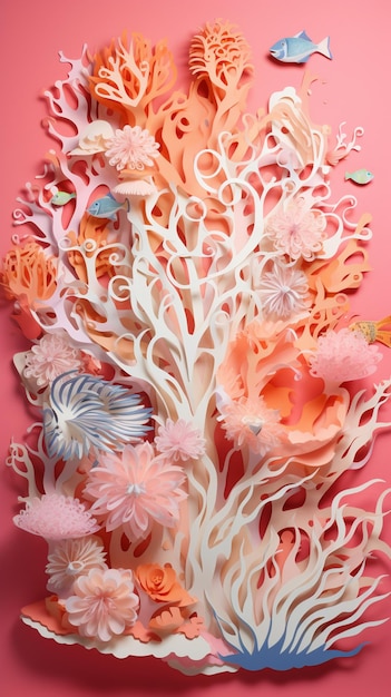 Photo there is a paper cut of a coral reef with a fish generative ai