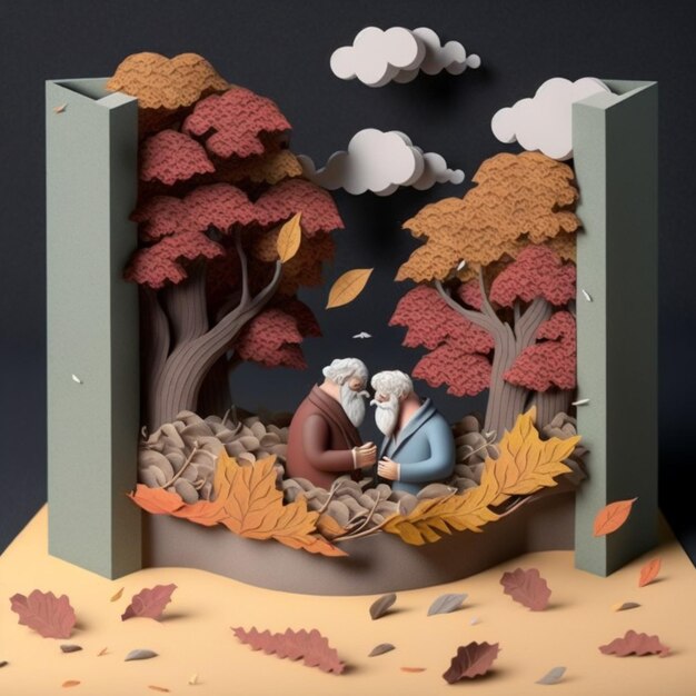 Photo there is a paper cut of a couple sitting in a tree generative ai