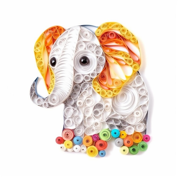 There is a paper cut elephant with colorful buttons on it generative ai