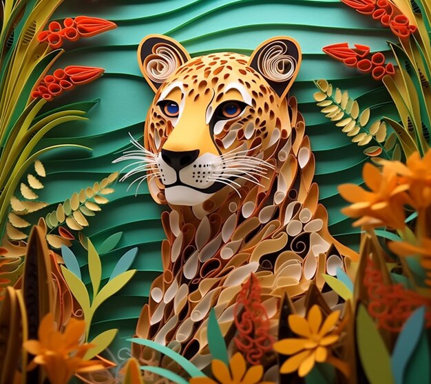 there is a paper cut of a leopard in a jungle generative ai