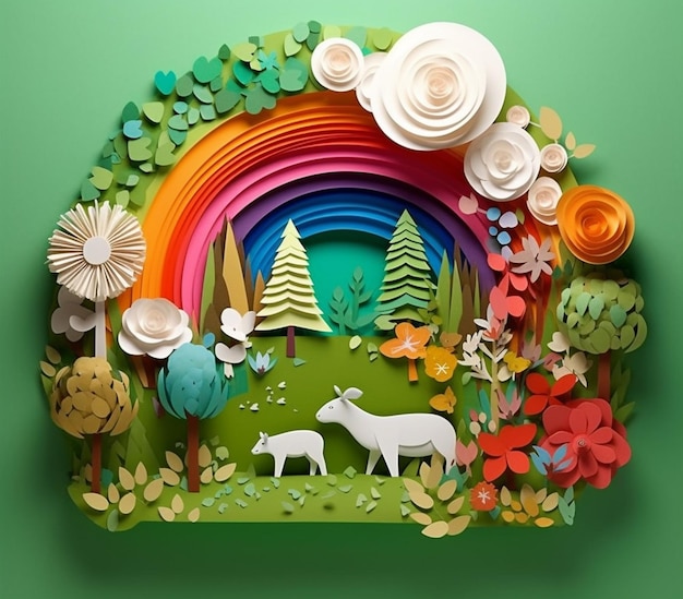 There is a paper cut of a sheep and a rainbow generative ai