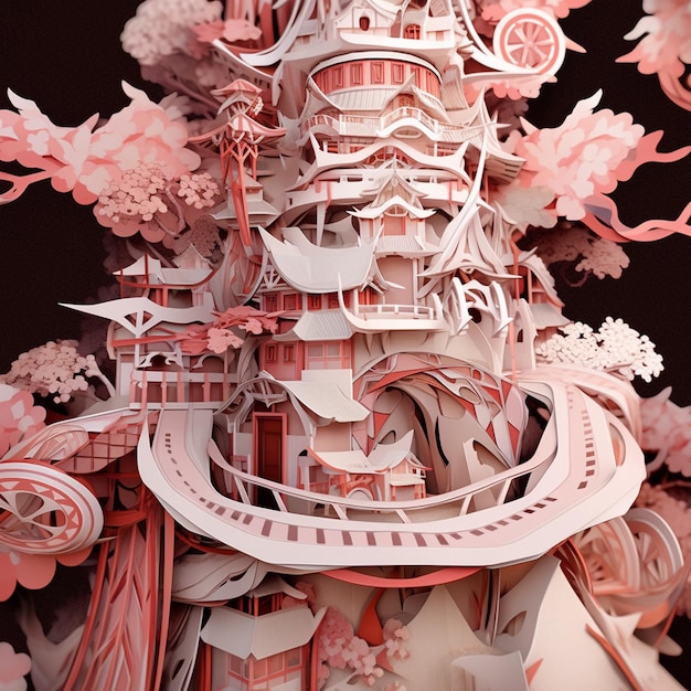 there is a paper cut of a tower with a clock on top generative ai