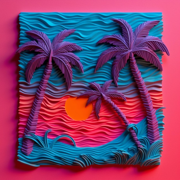 Photo there is a paper cut of two palm trees on a pink background generative ai