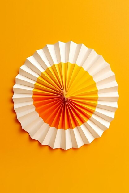 There is a paper fan on a yellow background with a yellow background generative ai