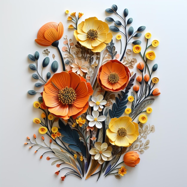 there is a paper flower arrangement made of orange and yellow flowers generative ai