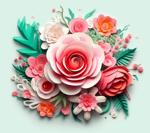 there is a paper flower arrangement with pink and orange flowers generative ai