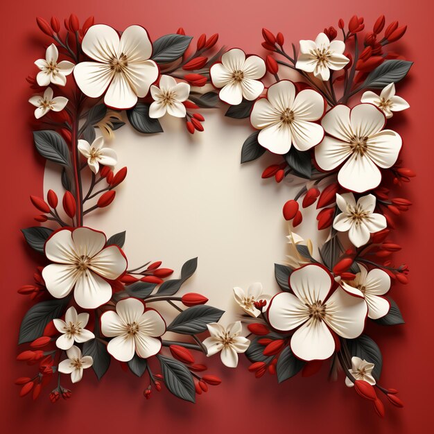 There is a paper flower frame with red and white flowers generative ai