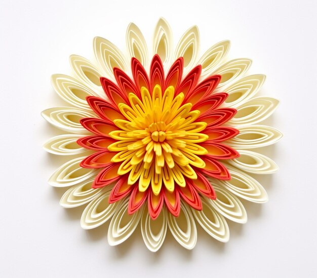 There is a paper flower made with red and yellow colors generative ai