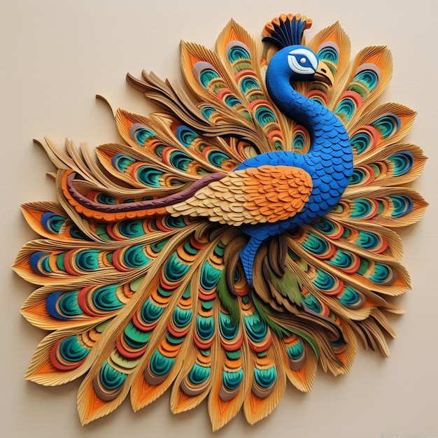 there is a paper sculpture of a peacock with colorful feathers generative ai