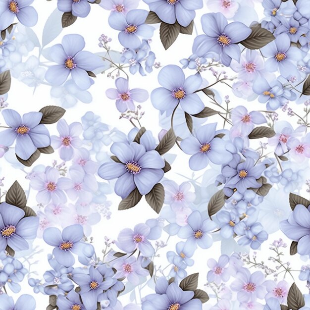 there is a pattern of blue flowers on a white background generative ai
