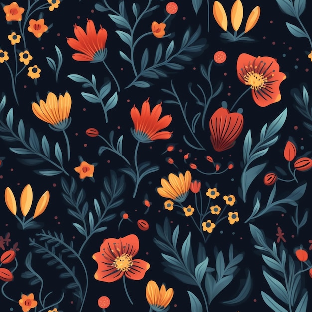 There is a pattern of flowers on a dark background generative ai