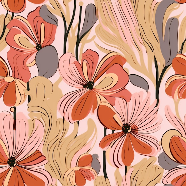 there is a pattern of flowers on a pink background generative ai