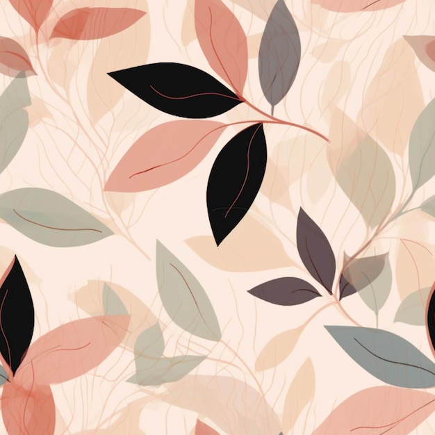 There is a pattern of leaves on a beige background generative ai