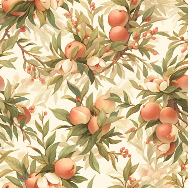 There is a pattern of peaches on a tree branch generative ai