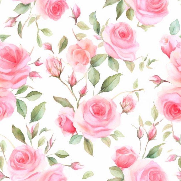 there is a pattern of pink roses on a white background generative ai