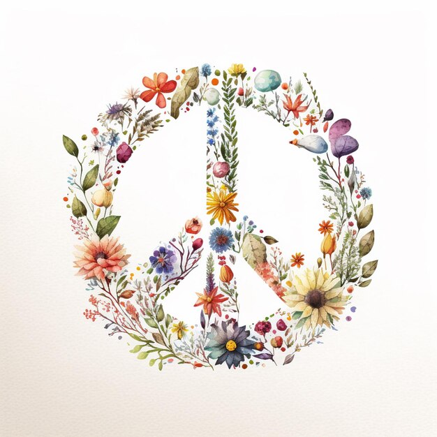 Photo there is a peace sign made of flowers and leaves generative ai