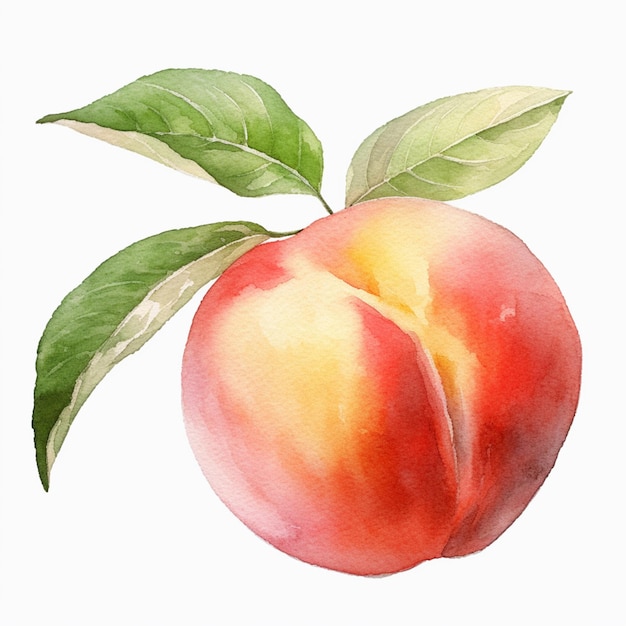 there is a peach with a leaf on it on a white background generative ai