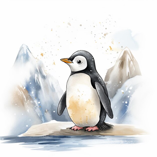 There is a penguin that is standing on a rock in the snow generative ai