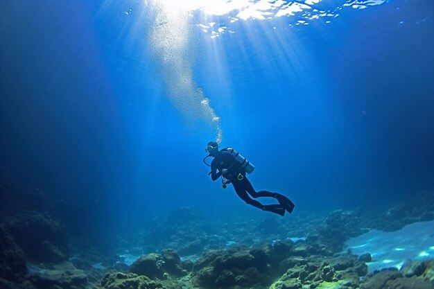 There is a person in a scuba suit swimming in the ocean generative ai