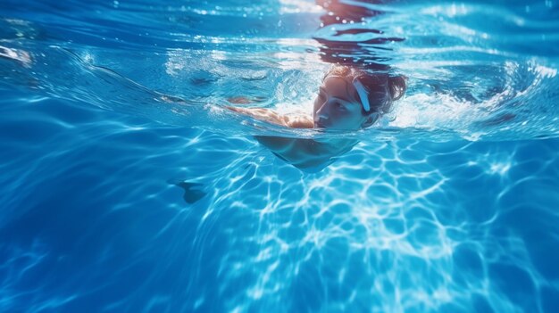 there is a person swimming in a pool with a surfboard generative ai