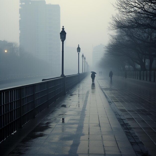 there is a person walking down a sidewalk in the rain generative ai