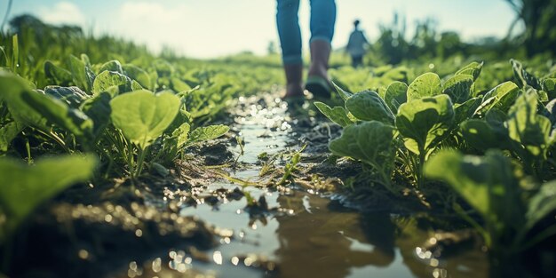 There is a person walking through a field of crops generative ai