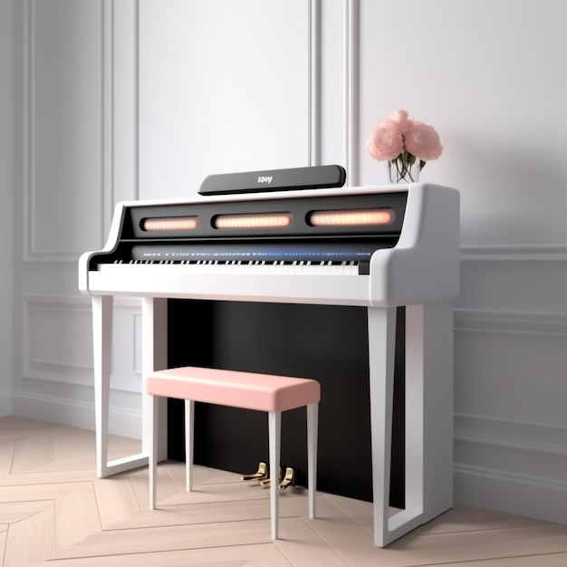 There is a piano and a stool in a room generative ai