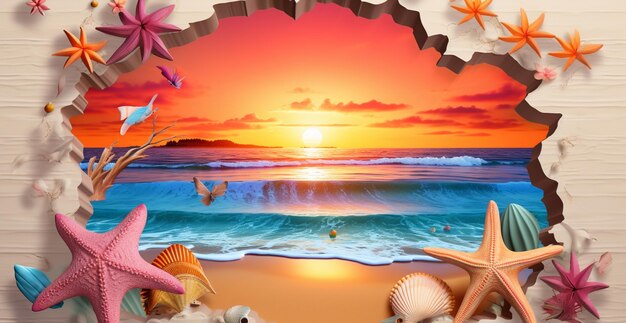 There is a picture of a beach scene with a sunset generative ai