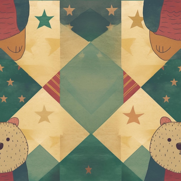 Photo there is a picture of a bear and a bear cub on a quilt generative ai