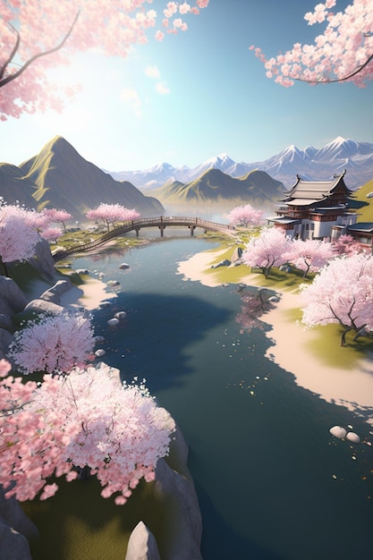 There is a picture of beautiful landscape with bridge and generative ai