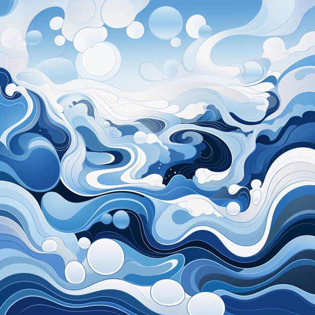 Photo there is a picture of a blue and white wave with bubbles generative ai