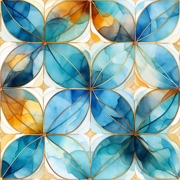 there is a picture of a blue and yellow flower pattern generative ai