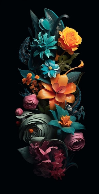 There is a picture of a bouquet of flowers on a black background generative ai