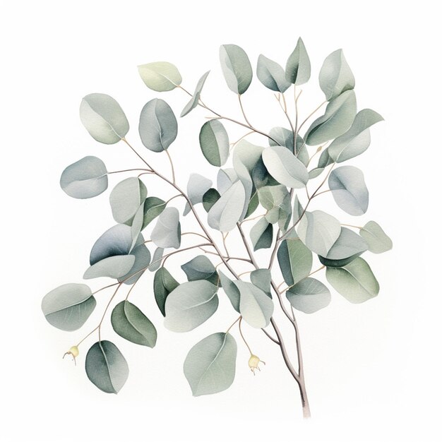 Foto c'è un'immagine di un ramo di foglie di eucalipto su uno sfondo bianco generativo ai