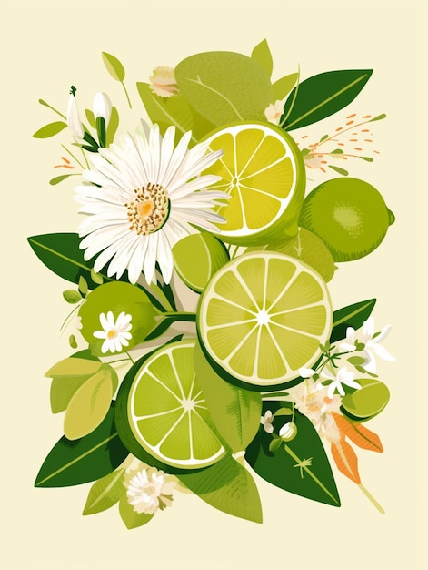 there is a picture of a bunch of limes and flowers generative ai