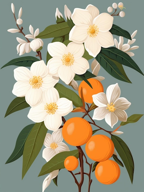 Photo there is a picture of a bunch of oranges and white flowers generative ai