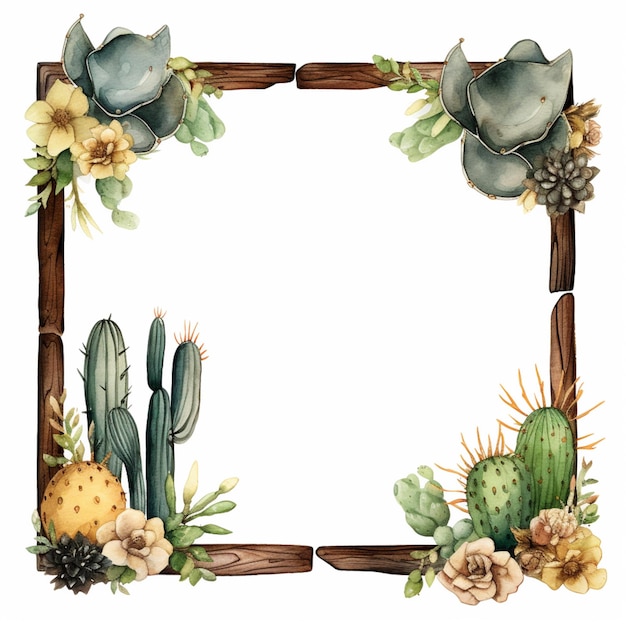 Photo there is a picture of a cactus and succulent frame generative ai