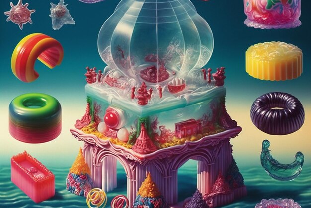 There is a picture of candy land with gummy gum generative ai