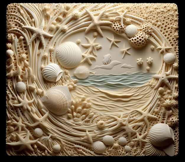 there is a picture of a carving of a boat and shells generative ai
