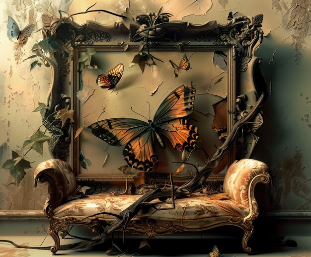 there is a picture of a chair with a butterfly on it generative ai