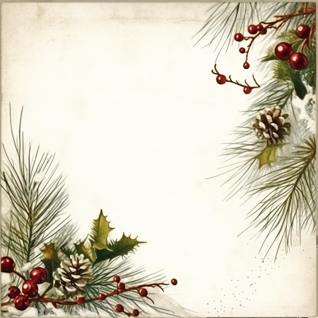 There is a picture of a christmas card with holly and pine cones generative ai