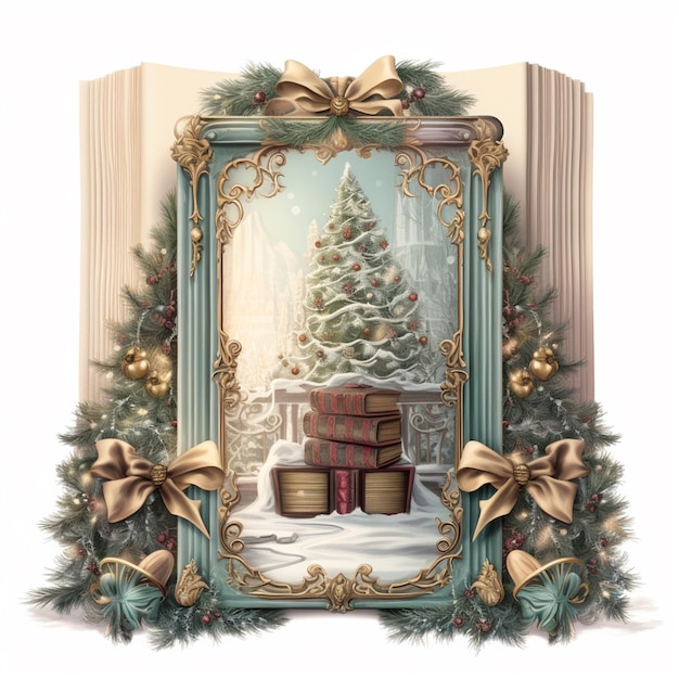 there is a picture of a christmas scene with a tree and presents generative ai