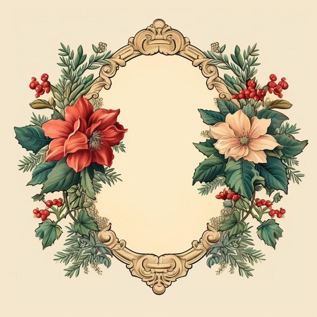 Photo there is a picture of a christmas wreath with poinsettis and holly generative ai