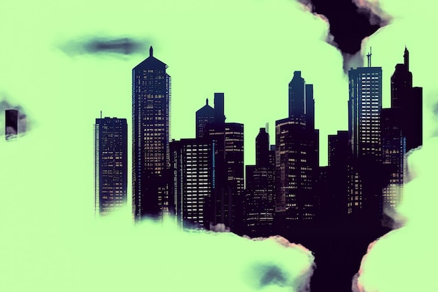 there is a picture of a city skyline with smoke coming out of it generative ai
